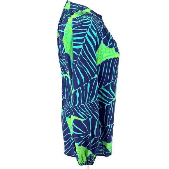 Lilly Pulitzer Silk Blouse XXS "Under the Palm Leaf" Print Long Sleeve Top EUC - Picture 6 of 11